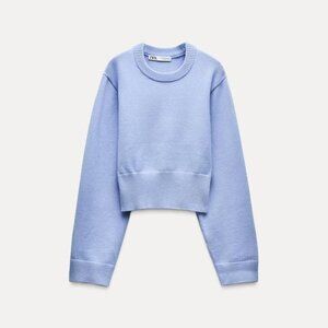 [NEW WITH TAG] ZARA LIGHT BLUE BASIC KNIT WIDE SLEEVE SWEATER [SIZE SMALL]